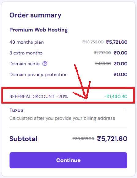 Example order summary showing referral discount
